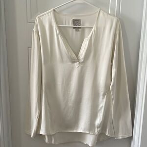 GO BY GO SILK Cream Relaxed Long Sleeve Blouse
